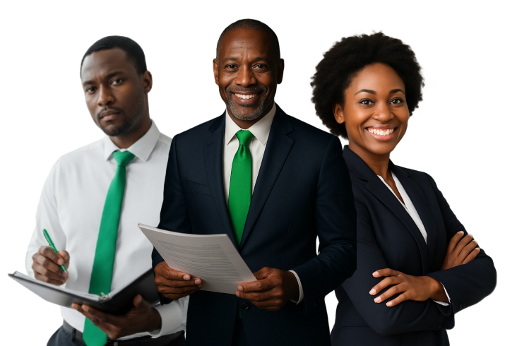 Professional team of three business people